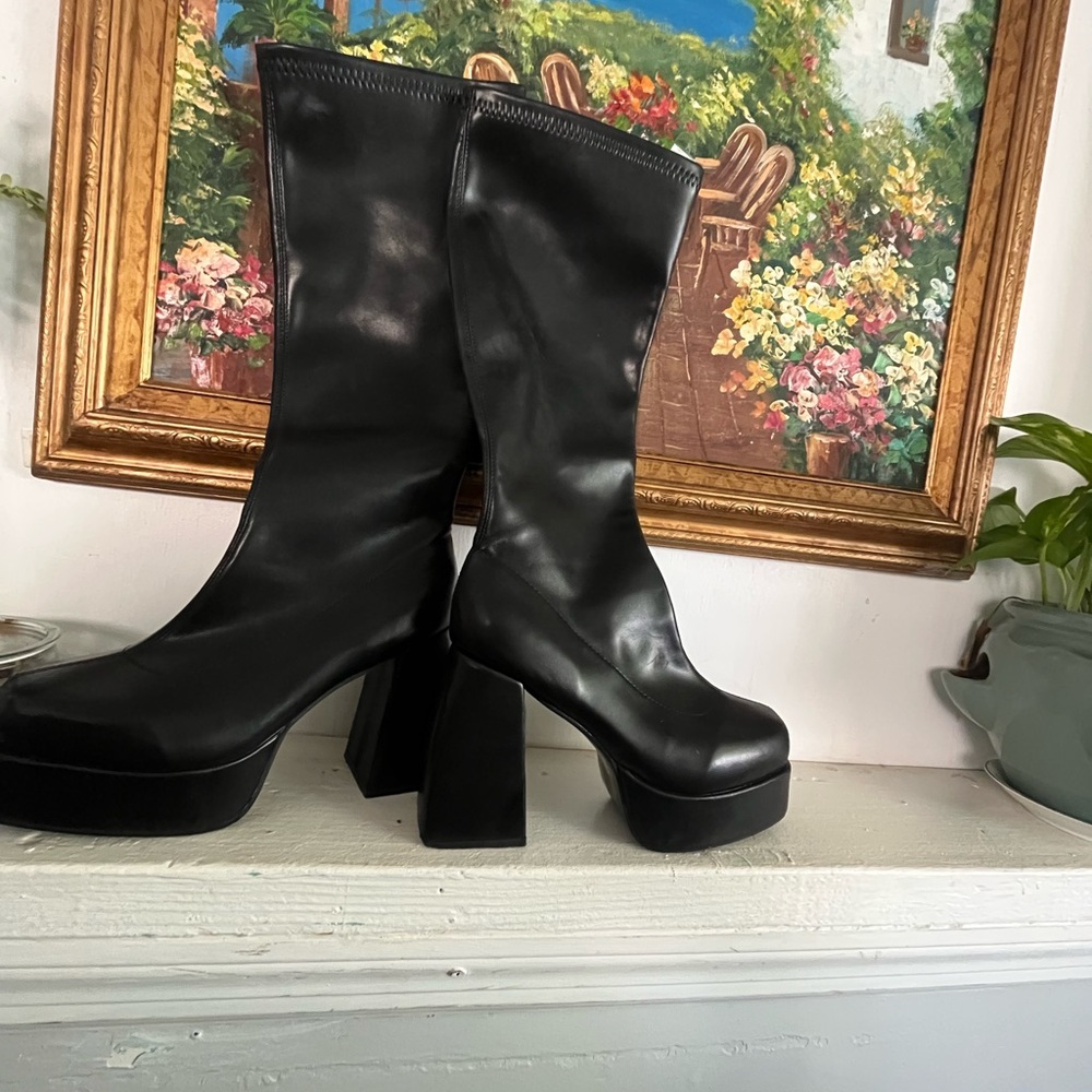 Black Faux Leather Women's Boots